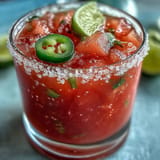 A bright, festive Cinco de Mayo Watermelon Jalapeño Margarita Mocktail, perfect for summer sipping.