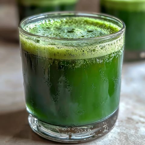 Vibrant Cabbage and Kale Detox Juice bursting with fresh green goodness.