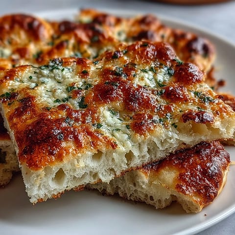 Freshly baked The Best Easy Garlic Naan bread brushed with melted butter and minced garlic, served warm alongside a flavorful curry.