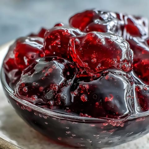Deep purple Black Currant Jelly glistening in a jar with a fresh brioche slice on the side.