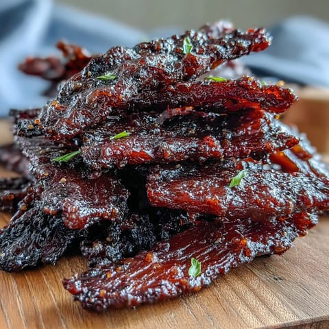 Savory beef jerky infused with sweet black currant BBQ sauce and finished with cherry wood smoke for a rich, smoky flavor.  