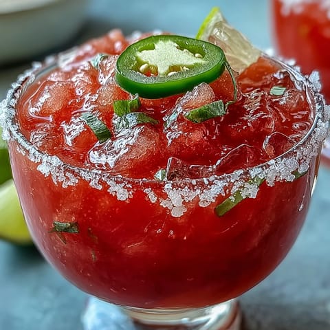 Cinco de Mayo Watermelon Jalapeño Margarita Mocktail, vibrant, refreshing, with a spicy kick.