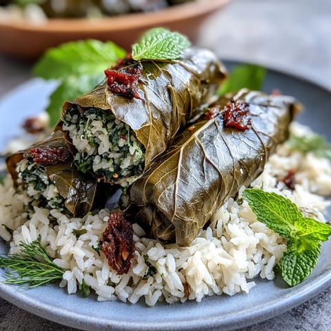 Plump Kurdish dolma, tender grape leaves embracing flavorful herbed rice.