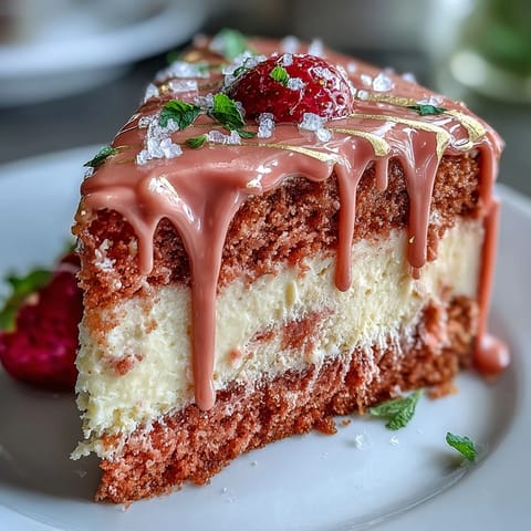 Rosé Velvet Cake with a decadent gold drip, perfect for celebrations.