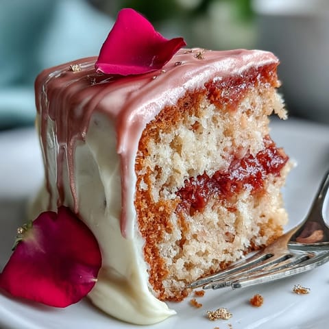 Elegant Bridal Shower Rosé Velvet Cake, shimmering gold drip cascading down pink layers.