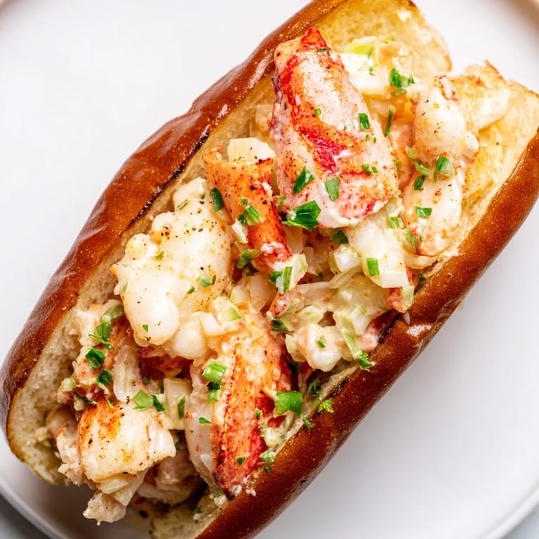 Buttery, toasted brioche roll overflowing with sweet lobster and fresh herbs; a New England Lobster Roll.