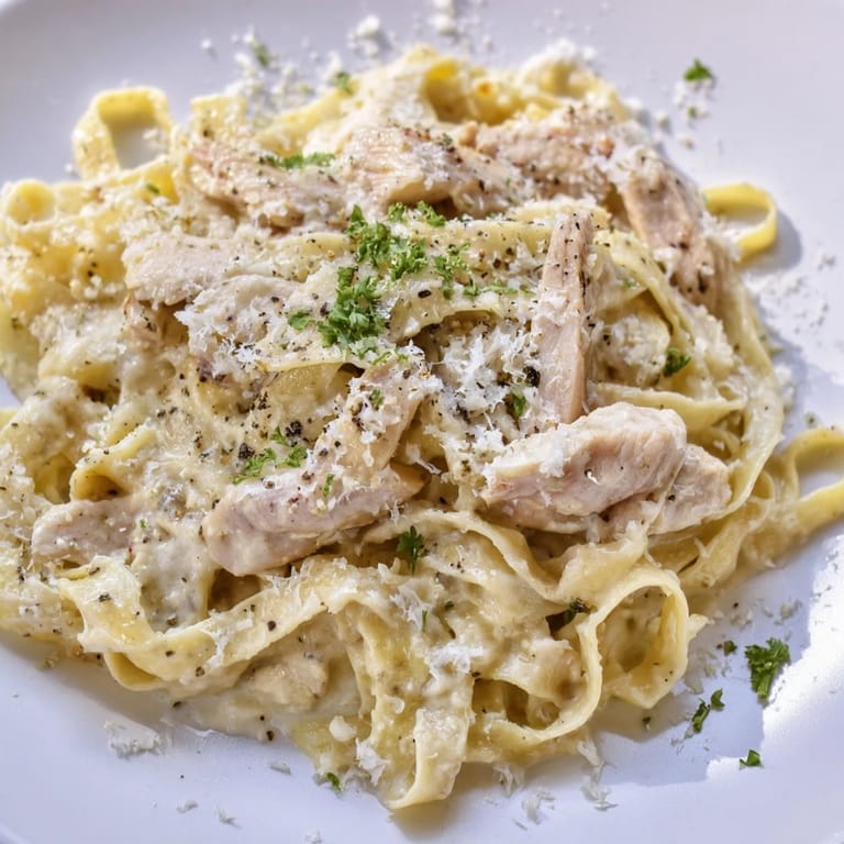 This creamy fettuccine Alfredo recipe features perfect pasta nestled in a buttery, cheesy sauce.