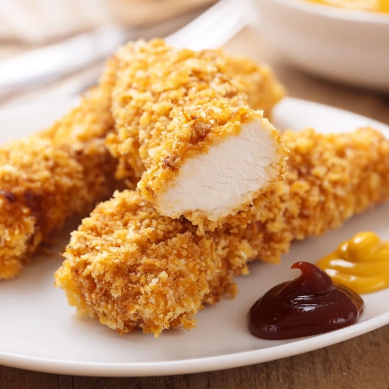Served hot, these homemade Chicken Tenders alongside barbecue and honey-mustard are irresistible.