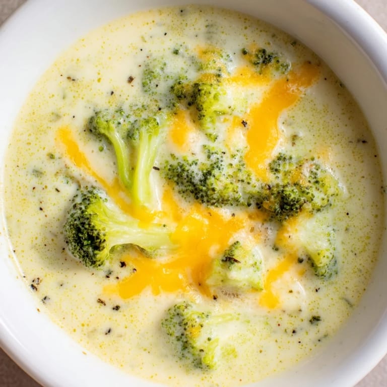 Creamy, vibrant green Broccoli Cheese Soup with carrot pieces, ready to be savored warm from the pot.