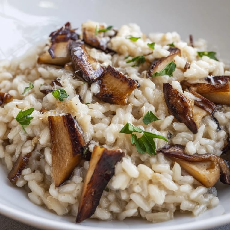 Savory Italian roasted mushroom risotto featuring tender mushrooms, creamy arborio rice, and a sprinkle of fresh parsley.