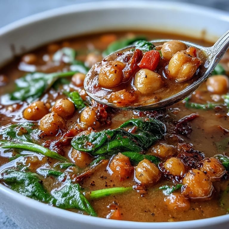 Spicy Chickpea Stew served in a rustic bowl alongside a slice of crusty bread.
