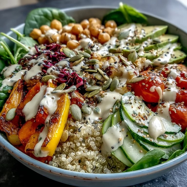 Discover this hearty Rainbow Buddha Bowl, perfect for a nutritious and visually appealing meal.