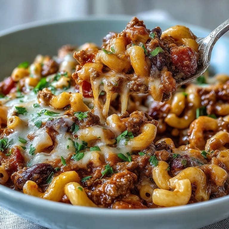 A creamy bowl of One-Pan High Protein Chili Mac garnished with fresh cilantro, ready to enjoy.