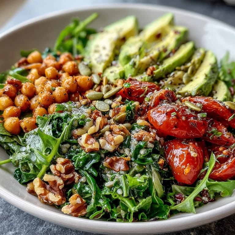 Colorful Mixed Greens Power Bowl with shredded carrots, red bell pepper, and a drizzle of apple cider vinegar dressing.