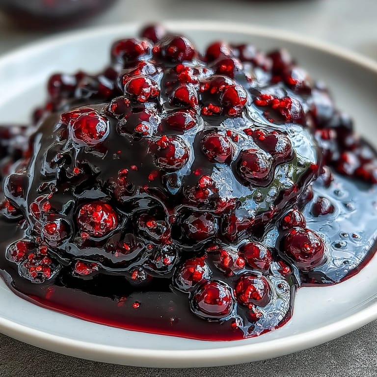 Silky smooth black currant sauce, balancing tartness and sweetness, a stunning topping for elegant desserts or breakfast treats.