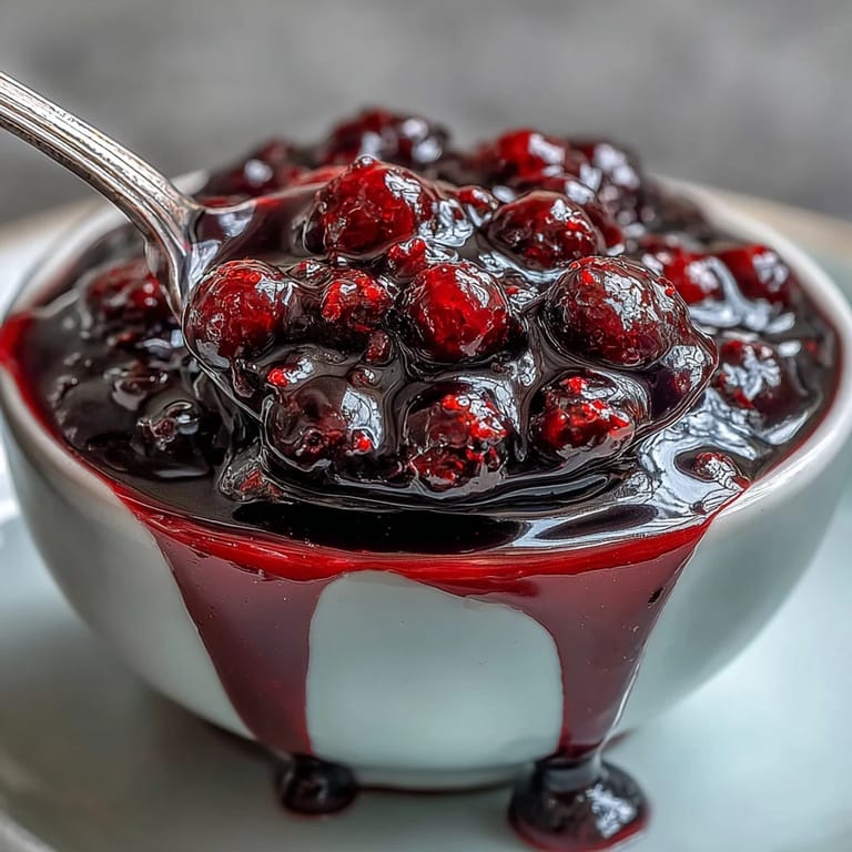 Rich and velvety black currant sauce, bursting with fruity brightness, ideal for enhancing panna cotta or creamy desserts.