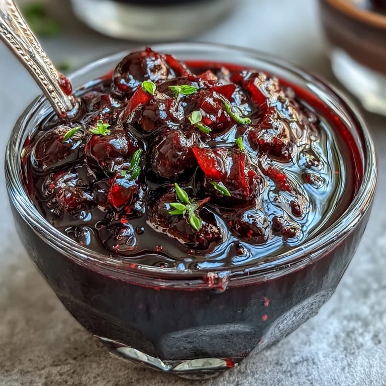 Tangy black currant vinaigrette dressing with olive oil and shallots, perfect for drizzling over roasted vegetables.