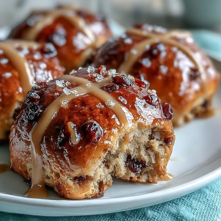 Soft and fluffy hot cross buns with orange glaze, featuring cinnamon, nutmeg, and a fragrant citrus topping for a festive treat.  