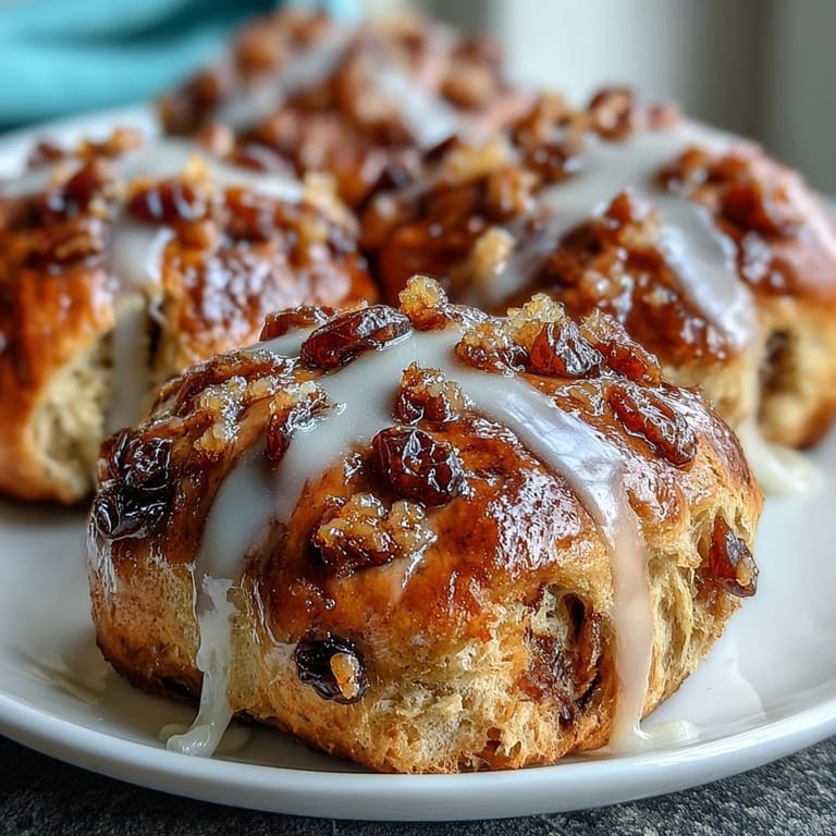 Classic hot cross buns with orange glaze, gently spiced and drizzled with a sweet citrus finish—perfect for springtime celebrations.