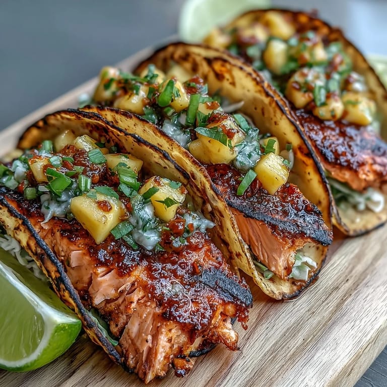 Easy grilled salmon tacos featuring flaky fish, bright mango salsa, and crisp cabbage, perfect for a quick healthy dinner.