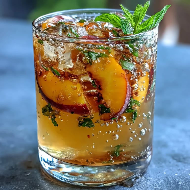 Enjoy this easy Iced Peach Green Tea Lemonade, perfect for a hot day.