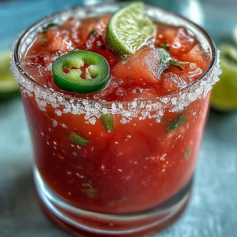 A bright, festive Cinco de Mayo Watermelon Jalapeño Margarita Mocktail, perfect for summer sipping.