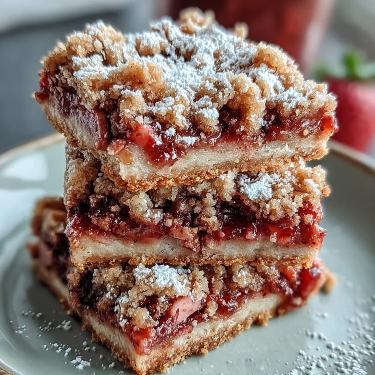Deliciously moist strawberry rhubarb crumble bars ready for sharing this summer.