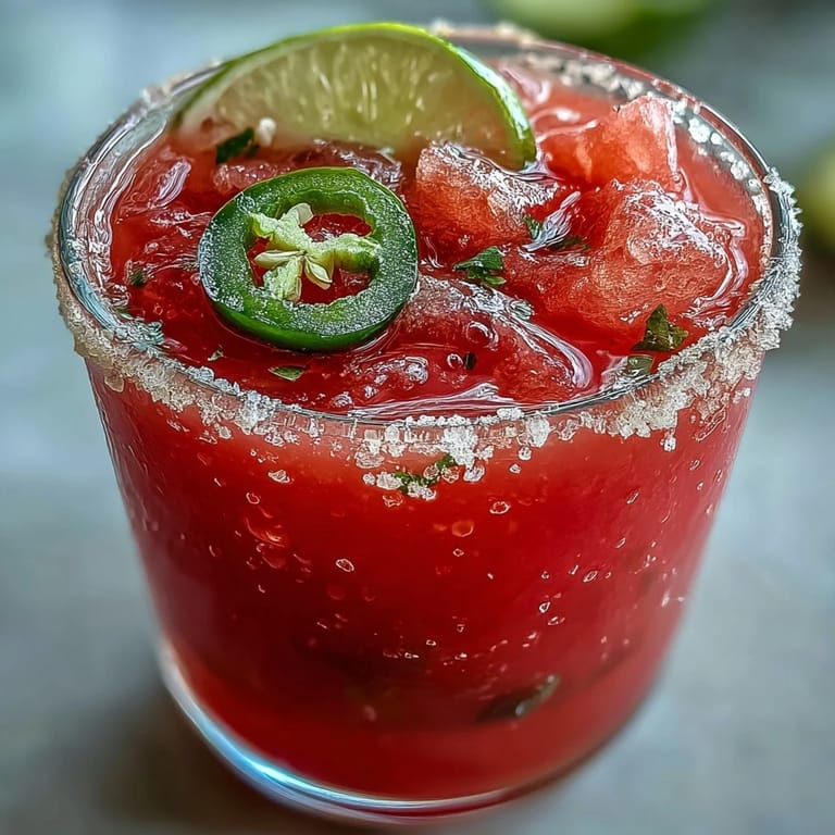 Juicy watermelon and spicy jalapeño combine in this Cinco de Mayo Watermelon Jalapeño Margarita Mocktail.