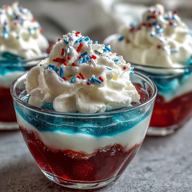 Vibrant Firecracker Jello Shots in shot cups, ready for a holiday celebration.