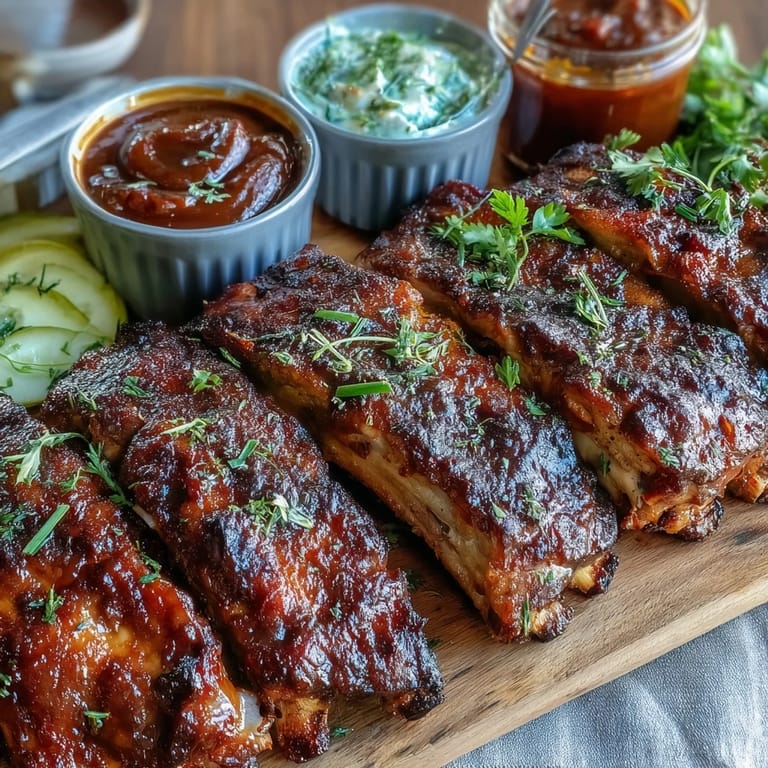 Mouthwatering Father's Day BBQ Rib Board, glazed and ready to be shared with friends.