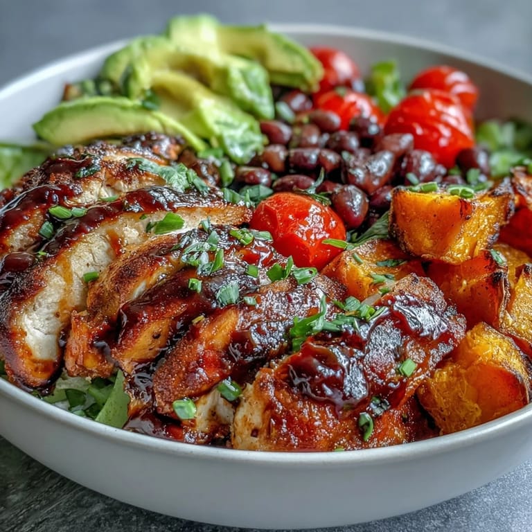 Hearty BBQ chicken meal prep bowls with colorful veggies and beans.