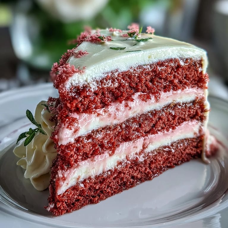 Luscious Bridal Shower Rosé Velvet Cake, beautifully frosted with a golden cascade.