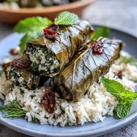 Plump Kurdish dolma, tender grape leaves embracing flavorful herbed rice.