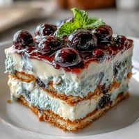 Lemon Blueberry Icebox Cake: chilled tangy lemon cream, sweet blueberries, soft graham crackers.